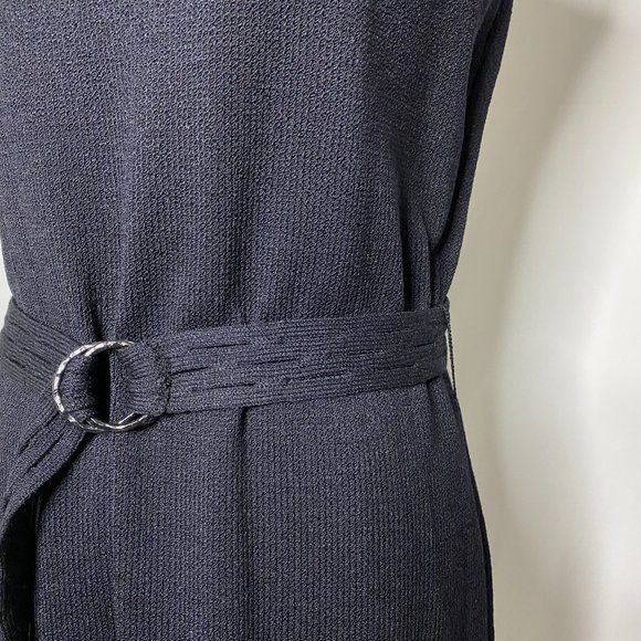 St. John Black Wool Blend Knit Belted Sheath Dress - Picture 3 of 11